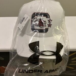 Under Armour White Hat with Black and Red Logo